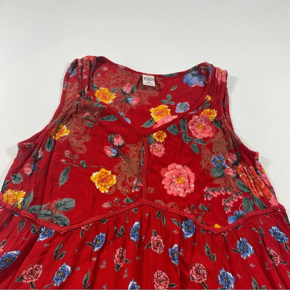Not For Sale  Red Floral Boho Dress Sleeveless Medium Women’s Dress - Picture 2 of 9